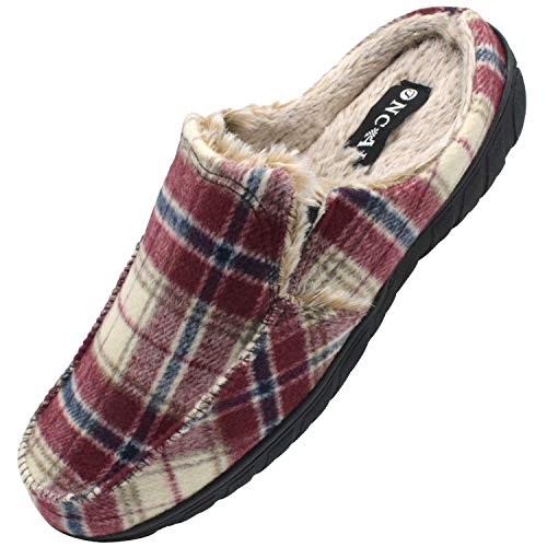 ONCAI Zapatillas de Casa para Hombre-Tartán Lana Pantuflas de Invierno Memory Foam-Antideslizante Tweed Mocasines Pantufla con Suave Vellón Rojo EU 40