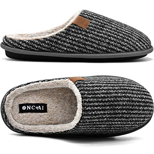 ONCAI Zapatillas de Estar en Casa Hombre Tejer Invierno Cálido Forro de Felpa Pantuflas Alta Densidad Espuma de Memoria Zapatos Con Antideslizante Suela Tallas 44