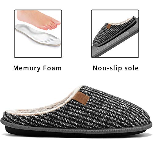 ONCAI Zapatillas de Estar en Casa Hombre Tejer Invierno Cálido Forro de Felpa Pantuflas Alta Densidad Espuma de Memoria Zapatos Con Antideslizante Suela Tallas 44