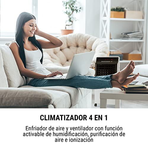 Oneconcept CTR-1 – Enfriador de Aire 4 en 1, Ventilador, Enfriador de Aire, Humidificador, Limpiador de Aire, Ionizador, Depósito de 8 L, Caudal de 360 m³/h, 65 W, Portátil, Mando a Distancia, Marfil