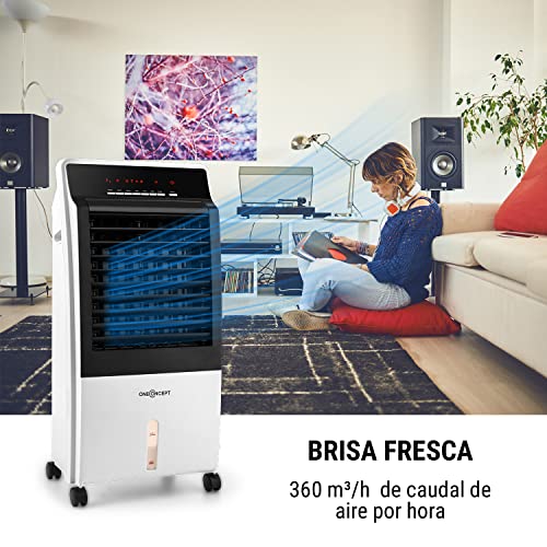 Oneconcept CTR-1 – Enfriador de Aire 4 en 1, Ventilador, Enfriador de Aire, Humidificador, Limpiador de Aire, Ionizador, Depósito de 8 L, Caudal de 360 m³/h, 65 W, Portátil, Mando a Distancia, Marfil