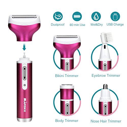 OOCOME Mujeres 4 En 1 Recargable Depiladora Eléctrica Máquina de Afeitar Lady'S Trimmer Eléctrico Removedor A Prueba de agua Razor Para Bikini Área Nariz Axila Pierna Del Brazo