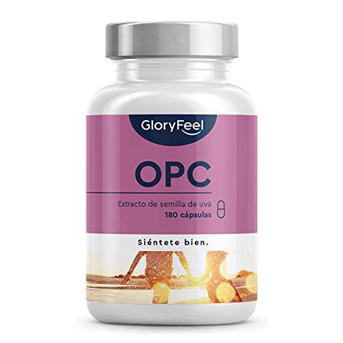 OPC Extracto de semilla de uva + Vitamina C - 1000mg OPC puro de uvas francesas originales por dosis diaria (2 cápsulas)- Producido en Alemania y probado en laboratorio- 180 cápsulas veganas