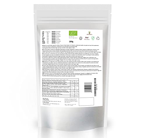 Organico Amla en Polvo 200g (Bio Amla Powder, Indian Gooseberry) - Certificado Orgánico | Ayurveda | Vegano | Excelente Fuente de Vitamina C Natural