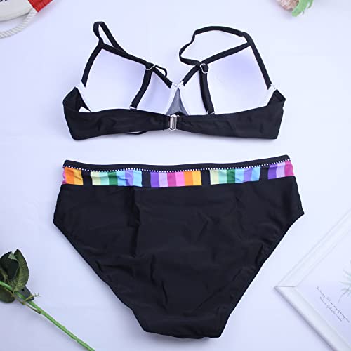 Orgrul Bikini de triángulo ajustable para mujer, parte superior descubierta, bañador de dos piezas, cintura baja, braguita de bikini 4B, Negro , S