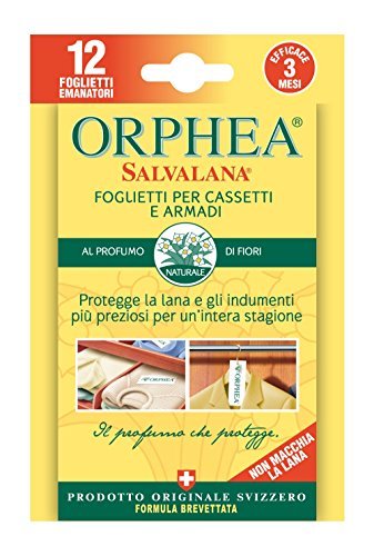 Orphea - Hojas de protección para lana, antiácaros, con fragancia natural de flores, 4 paquetes