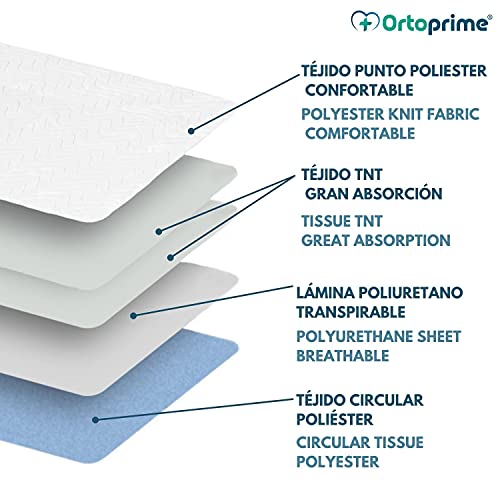 OrtoPrime Empapador Cama Super Absorbente 4,65 Litros m2 + 400 Lavados - Protector Colchón 5 Capas - Empapador Adultos Bebes y Niños - Protector Cama con Alas - Empapador Lavable 90 x 85