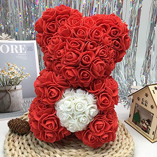 Oso de Rosa Rosa con Oso de Peluche, Oso de Rosas Artificiales en Forma de Flor de Rosa, con Caja de Regalo y Luces LED, Regalo para mamá, Mujer, cumpleaños, Boda, San Valentín… (Rosa)