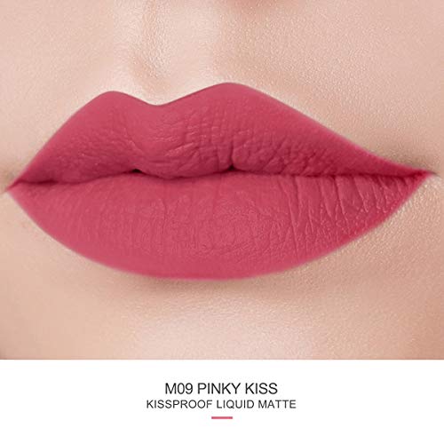 Oulac A prueba de besos Líquido mate Brillo de Labios Acabado no graso, Impermeable y resistente al sudor, De larga duración Taza antiadherente, Alto pigmento Lápiz labial, 4,5 ml, Pinky Kiss (M09)