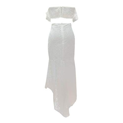 Overdose Vestido Blanco para Mujer Vestido de Falda Bodycon Irregular sin Espalda sin Tirantes de Encaje Delgado para Boda Vestido Tubo Superior