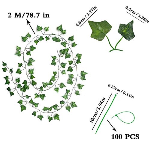 O'woda Plantas Hiedra Artificial (12pcsx2m), con 100pcs Bridas para Cables, Guirnalda de Hiedra Artificial para Decoración de Bodas, Fiestas, Jardín y Hogar, Ventana Escalera Exterior