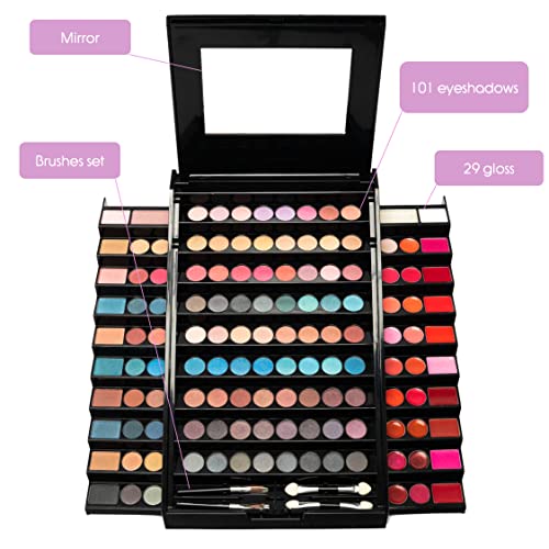 Paleta de maquillaje para mujer | 130 piezas: rubor, sombra de ojos, lápiz labial | Estuche de almacenamiento | Organizador | Caja de regalo de belleza Idea | PYRAMIDE de Gloss!