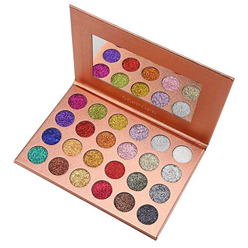 Paleta de sombras de ojos metalizadas con purpurina, 24 colores, prensadas, altamente pigmentadas, brillantes, resistentes al agua, larga duración