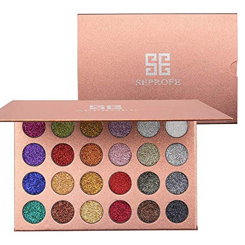 Paleta de sombras de ojos metalizadas con purpurina, 24 colores, prensadas, altamente pigmentadas, brillantes, resistentes al agua, larga duración