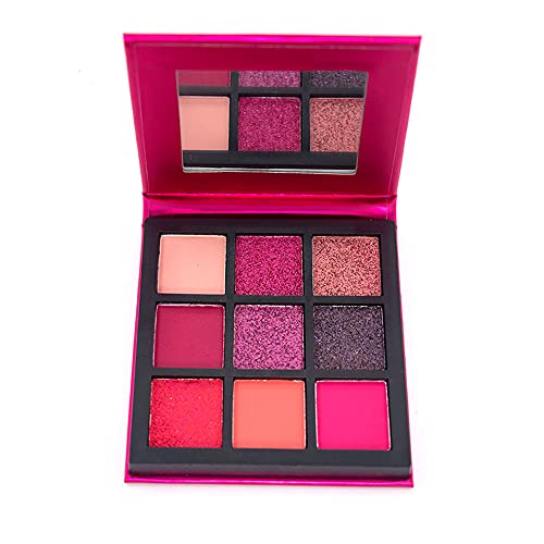 Paleta de sombras de ojos, paleta de sombras de ojos de larga duración, paleta de sombras de ojos profesional altamente pigmentada, 9 tonos, mate, perlado, metálico, lentejuelas, tono: rojo