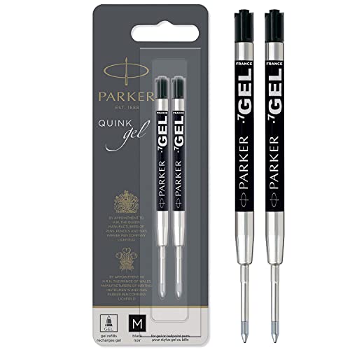 Parker recambio para bolígrafo de tinta de gel y punta mediana, negro, paquete de 2