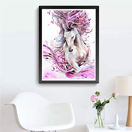 ParNarZar DIY 5D Diamante Pintura por Número Kit, Caballo Rosa 35 x 45 cm, Bricolaje Diamond Painting Rhinestone Bordado de Punto de Cruz Artes Manualidades Lienzo Pared Decoración