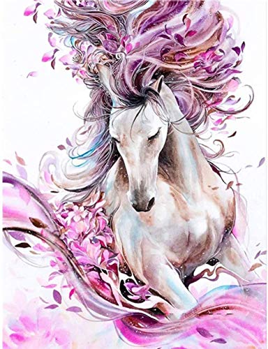 ParNarZar DIY 5D Diamante Pintura por Número Kit, Caballo Rosa 35 x 45 cm, Bricolaje Diamond Painting Rhinestone Bordado de Punto de Cruz Artes Manualidades Lienzo Pared Decoración