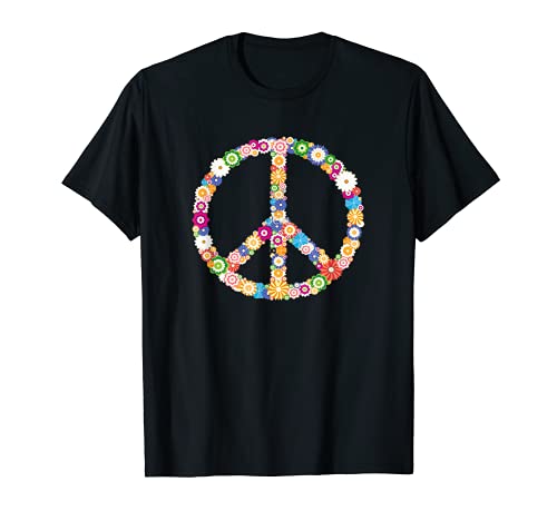 Peace Sign Simbolo Hippie de la Paz con Flores Hombre Mujer Camiseta