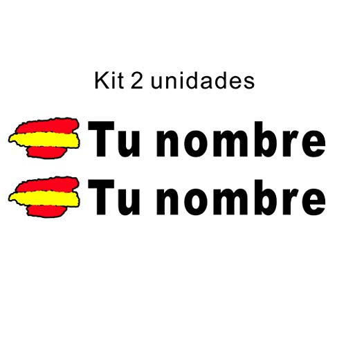 Pegatina vinilo bandera + nombre personalizado, kit 2 unidades, para coche, moto, casco, monopatin, libreta