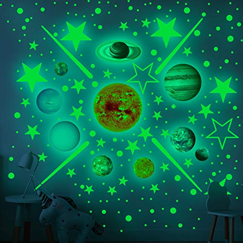 Pegatinas de pared fluorescentes 460 piezas Estrellas y planetas Sistema solar brillante Pegatinas de pared para niños Dormitorio Sistema solar educativo Póster Decoración de pared Regalos para niños