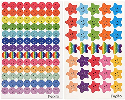 Pegatinas de Recompensa,695 Piezas Carita Sonriente Estrellas Engomada Etiqueta Autoadhesiva Incentivo Scrapbooking Engomada para Maestros Escuela