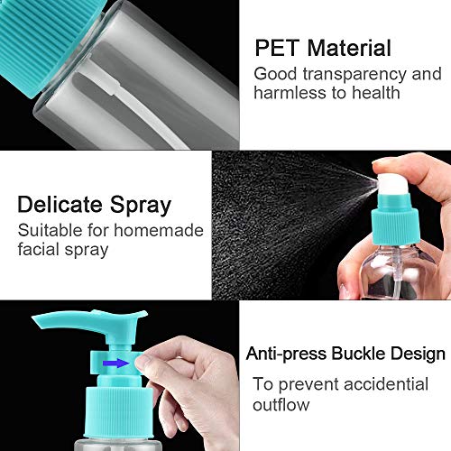 PERFETSELL 2 Pcs Transparente Botella de Spray Plástico 50ml + 2 Pcs Botella de Loción 40 ml Botes Rellenables Viaje Botella Spray Pulverizador Botellas de Plastico para Viaje Maquillaje(Azul y Rosa)