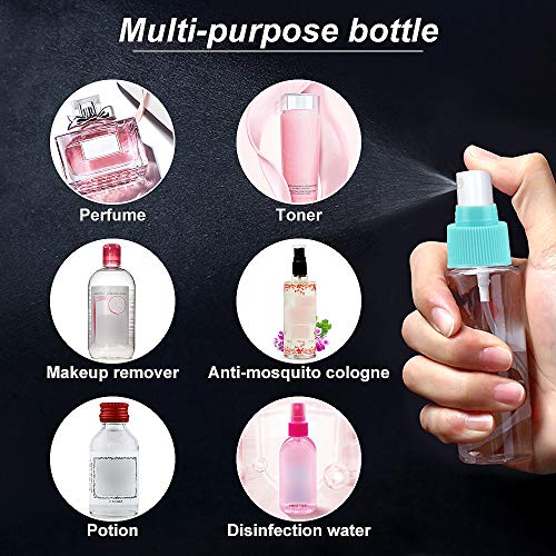 PERFETSELL 2 Pcs Transparente Botella de Spray Plástico 50ml + 2 Pcs Botella de Loción 40 ml Botes Rellenables Viaje Botella Spray Pulverizador Botellas de Plastico para Viaje Maquillaje(Azul y Rosa)