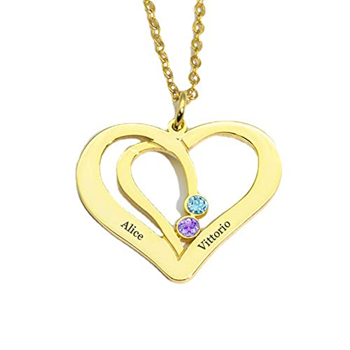 Personalizado Collar Madre e Hija Corazón Colgante Plata 925 con 4 Nombres Grabado Collar Mujer Regalo Del día de la Madre, Cumpleaños de Navidad (oro 1)