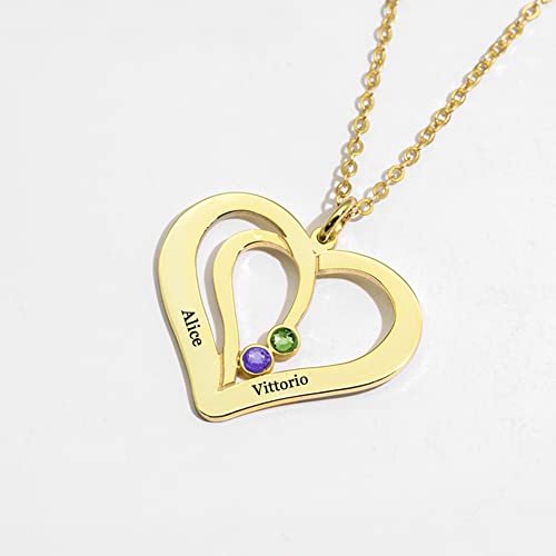 Personalizado Collar Madre e Hija Corazón Colgante Plata 925 con 4 Nombres Grabado Collar Mujer Regalo Del día de la Madre, Cumpleaños de Navidad (oro 1)