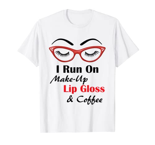 Pestañas Cejas Gafas Rojas Maquillaje Brillo Labial Camiseta