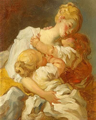 Pintar por Numeros Adultos , Pintura por Números con Pinceles y Pinturas Pinturas de Fama Mundial Decoraciones Jean Honore Fragonard El beso de la madre al estilo rococó. 40x50cm Sin Marco