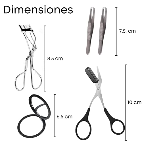 Pinzas Cejas BRICOSIMA Rizador de Pestañas, Tijera Peine para Recortar Cejas, Dos Pinzas de Depilar, Espejo de Mano