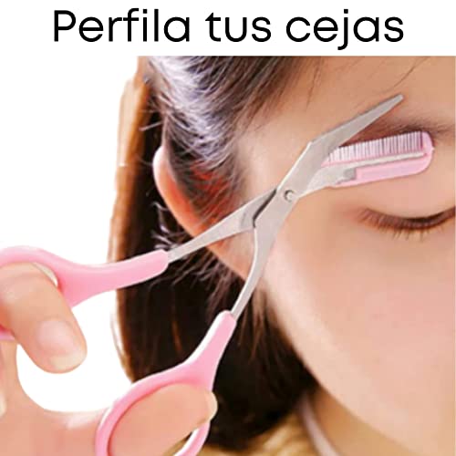 Pinzas Cejas BRICOSIMA Rizador de Pestañas, Tijera Peine para Recortar Cejas, Dos Pinzas de Depilar, Espejo de Mano