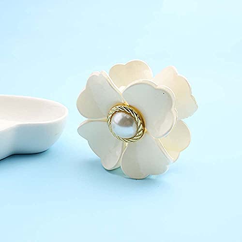 Pinzas grandes para cabello grueso, pinzas de garra grande para mujer, 6,3 cm, juego de pinzas para el pelo con flores, accesorios para el cabello vintage para mujeres, color blanco