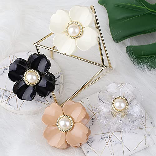 Pinzas grandes para cabello grueso, pinzas de garra grande para mujer, 6,3 cm, juego de pinzas para el pelo con flores, accesorios para el cabello vintage para mujeres, color blanco