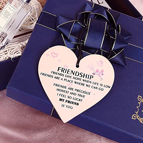 Pipihome Regalo de cumpleaños para mejor amiga para hombre, mujer, amistad, regalo personalizado único, placa de madera, placa colgante con forma de corazón (flor)