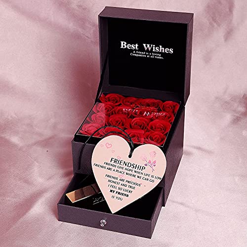 Pipihome Regalo de cumpleaños para mejor amiga para hombre, mujer, amistad, regalo personalizado único, placa de madera, placa colgante con forma de corazón (flor)