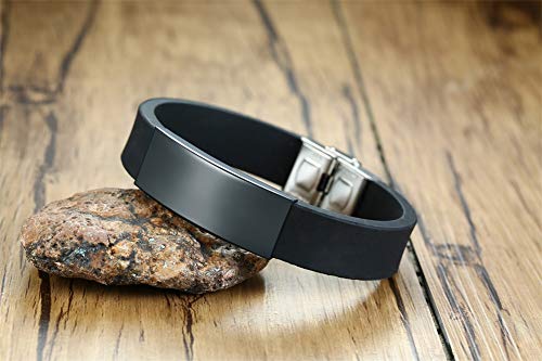 PJ JEWELLERY Pulsera de silicona grabada personalizada con nombre grabable para hombre, personalizada, para hijo, pulsera de papá y esposo, Silicona Metal,