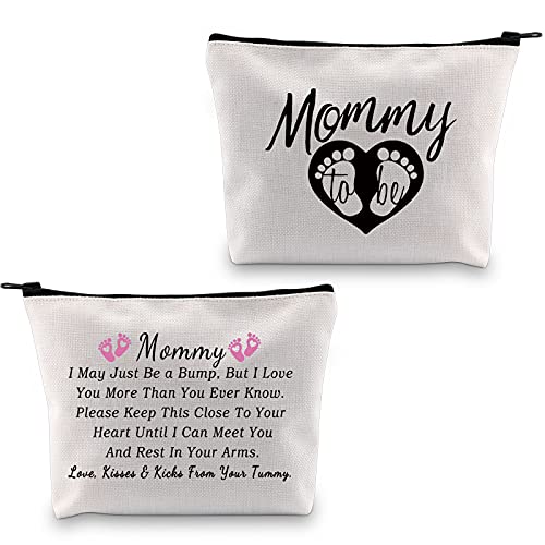 POFULL Mommy to Be - Bolsa de cosméticos para mamá nueva regalo para mamá nueva I May Just Be a Bump I Love You mamá, Mommy Bump Bag,