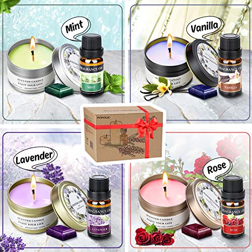 Popolic Herramienta para Velas de Bricolaje, Velas Perfumadas de Regalo, Kit de Velas Perfumadas, Tarros para Velas para Hacer Velas, DIY Juego de Soja de Lata para Aliviar el Estrés