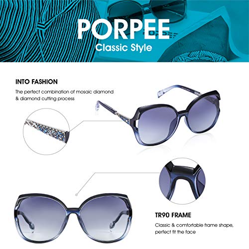 PORPEE Gafas de Sol Mujer Polarizadas, 2021 Gafas de Sol Moda con Tecnología de Incrustación de Diamante - Lentes polarizantes HD de nylon | UV400 Protection | Resistencia al Deslumbramiento