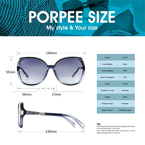 PORPEE Gafas de Sol Mujer Polarizadas, 2021 Gafas de Sol Moda con Tecnología de Incrustación de Diamante - Lentes polarizantes HD de nylon | UV400 Protection | Resistencia al Deslumbramiento