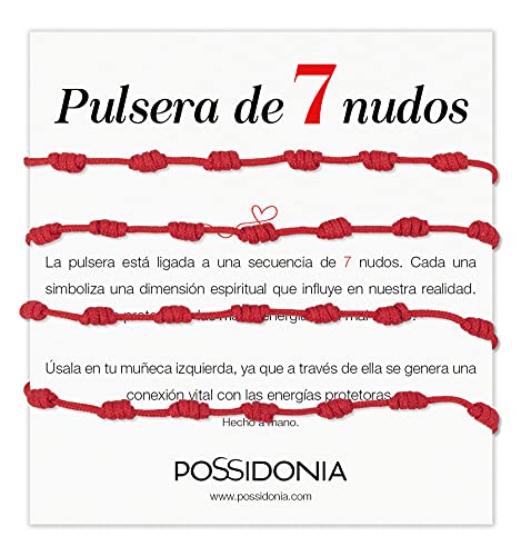 Possidonia Pulsera Roja 7 Nudos | Amuleto Hilo Rojo | Pulsera de la Suerte y Protección | Unisex, Ajustable| Buena Suerte | Pulsera Amistad, Pareja| Pack 4 uds