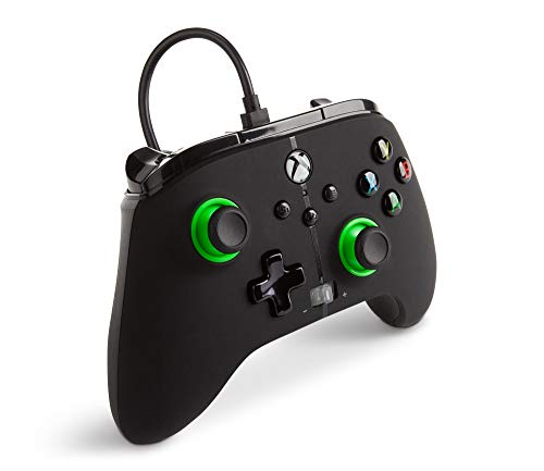 Power a - Mando con Cable, Salida de Audio y Botones Programables, de Color Negro y Verde Para Xbox One y Xbox Serie X (Xbox Series X)