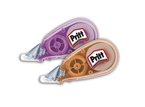 Pritt Micro Rolli, correctores de bolígrafo para tapar errores, cintas correctoras que no dejan manchas, corrector escolar en azul, verde y rosa, 2 (5mm x 6m)