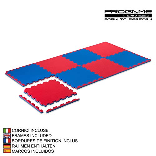 Pro Game Kit 8 Piezas Tatami Gimnasio 2 cm Basic-Home Azul/Rojo 50x50 cm. Alfombra Puzzle Tatami Karate 2 cm