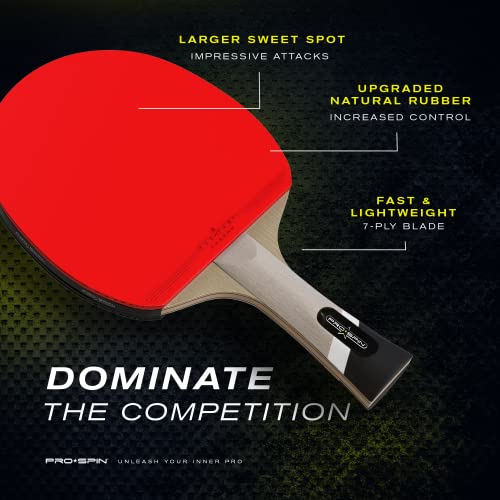 PRO-SPIN Pala de Ping Pong con Fibra de Carbono – Madera 7-ply, Goma Ofensiva, Esponja 2 mm, Funda de Raqueta de Tenis Mesa Premium (Pack de 1)