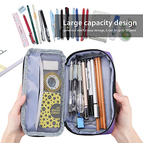 ProCase Estuche Escolar de Gran Capacidad, Bolsa de Lápiz Portable Estuche Organizador para Material Papelería con Cremallera Doble para Hombre Mujer Estudiante en Escuela Oficina –Violeta