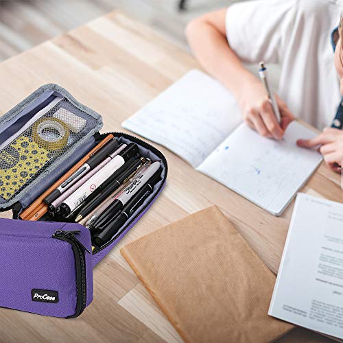 ProCase Estuche Escolar de Gran Capacidad, Bolsa de Lápiz Portable Estuche Organizador para Material Papelería con Cremallera Doble para Hombre Mujer Estudiante en Escuela Oficina –Violeta